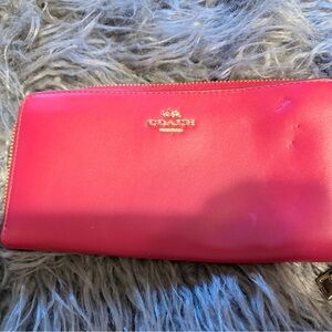 Coach Hot Pink Zip-Around Accordion Leather Wallet with Gold Hardware